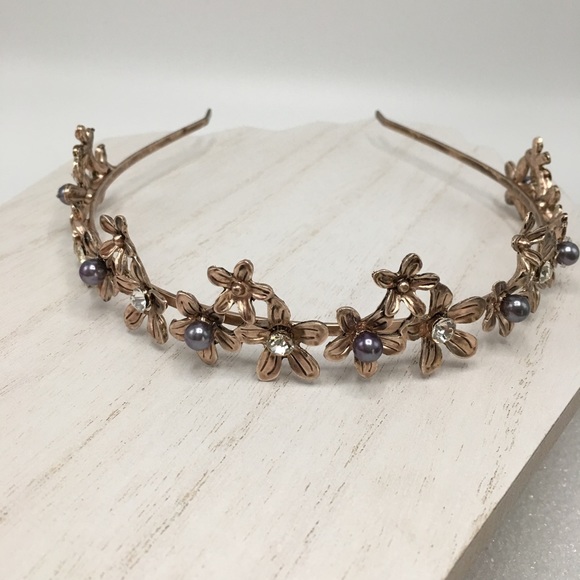 Rose gold headband pearl crystal tiara wedding - Picture 4 of 8
